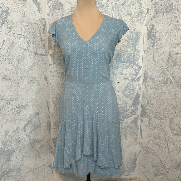 Eyeshadow Sky Blue Asymmetrical Dress with Polka Dots size M - Picture 1 of 10